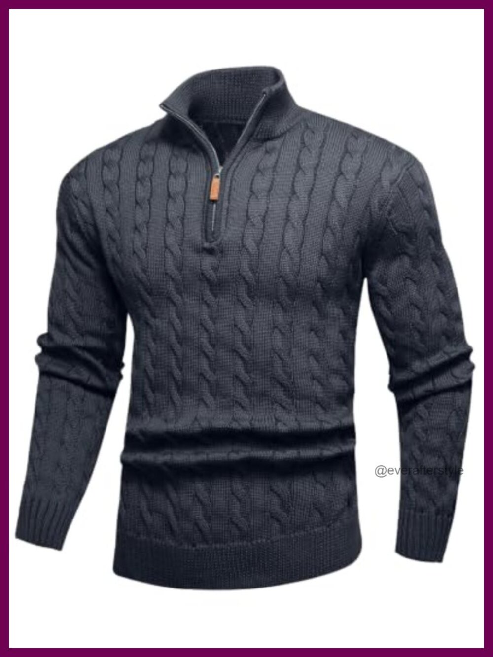 Mens Quarter Zip Cable Knit Sweater Mock Neck Slim Fit Pullover - Picture 1 of 6